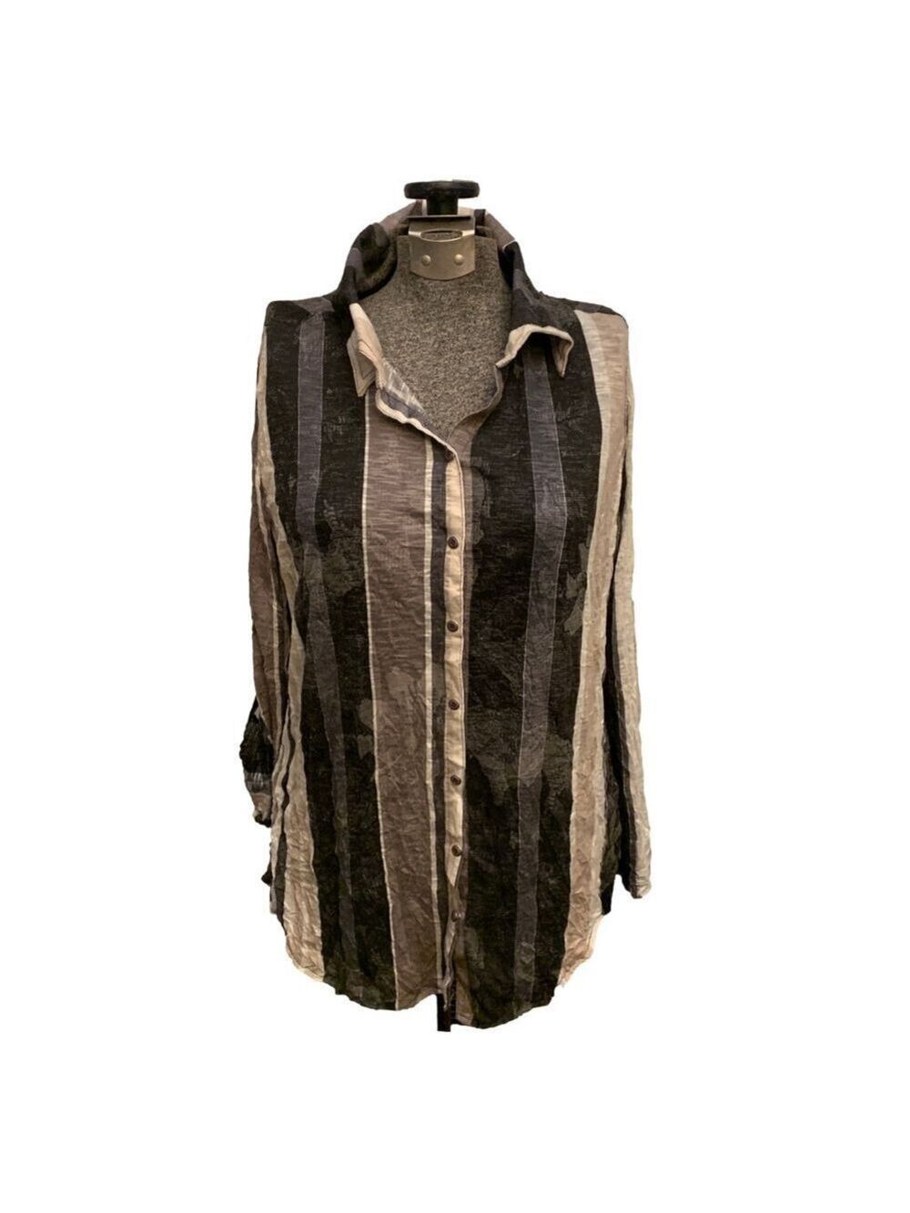 Women's david cline Black Gray Striped snap Down Shirt M
